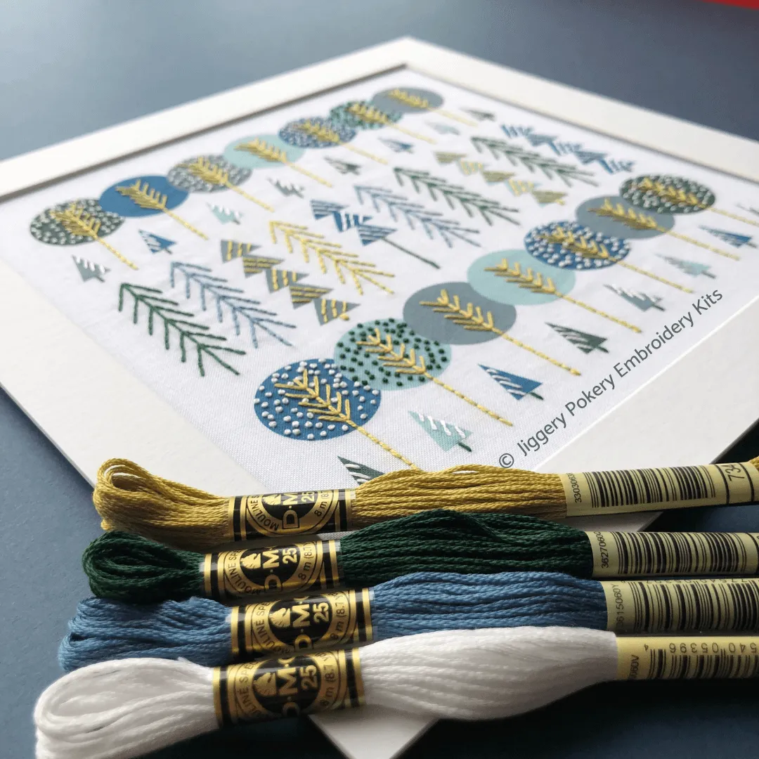 Scandinavian trees embroidery kit