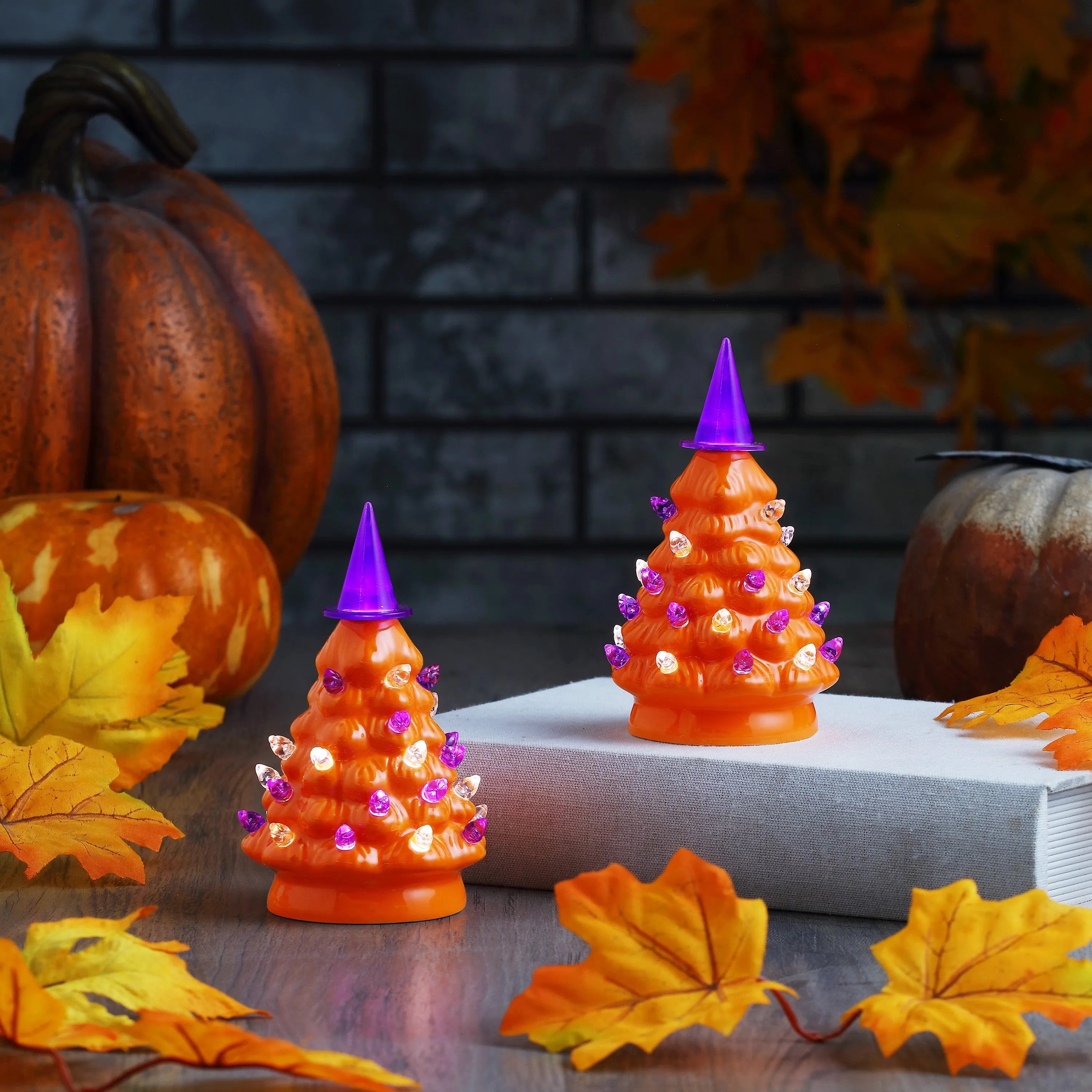 Set of 2 Mini Halloween Trees - Orange