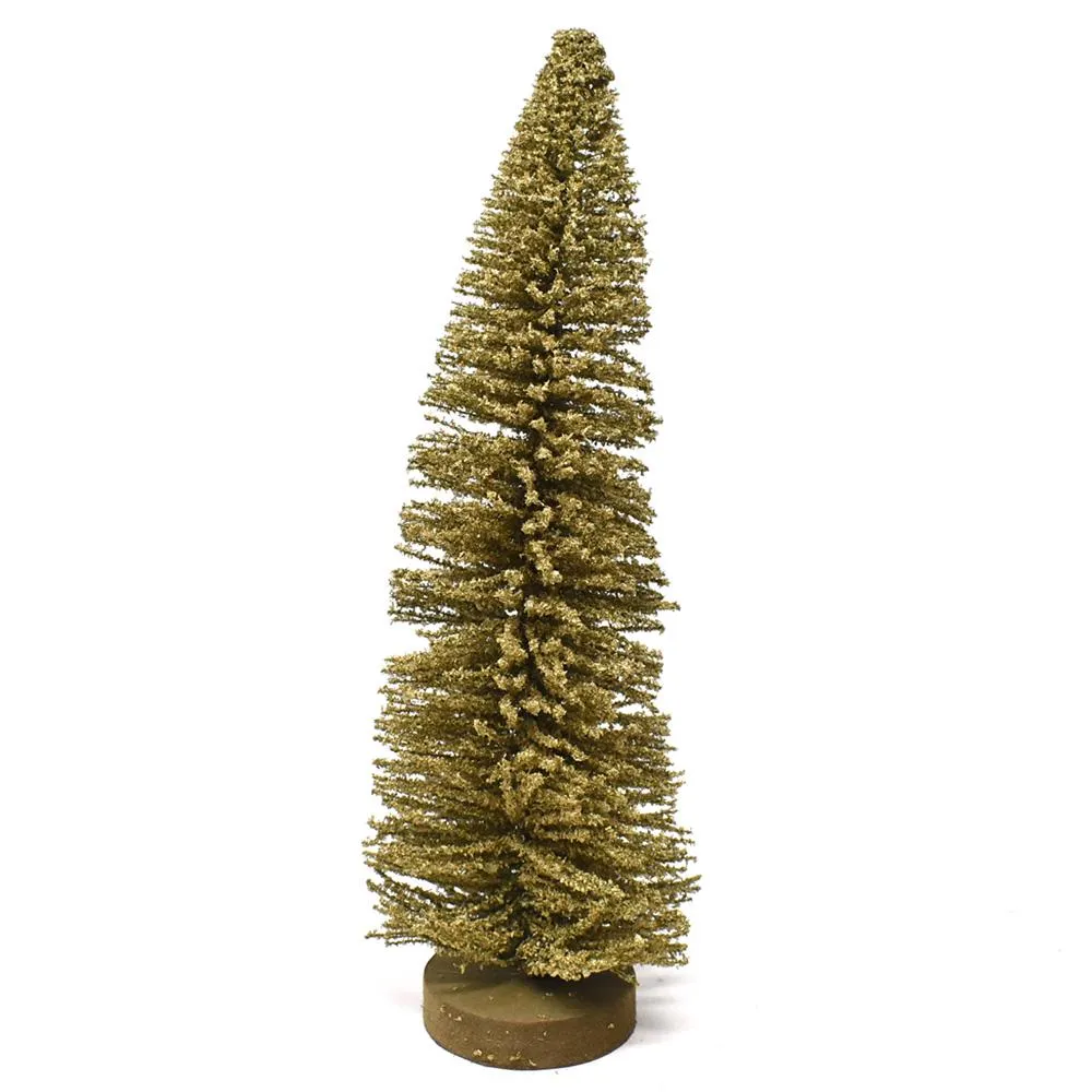 Shimmering Bottle Brush Christmas Tree on Wood Base Decoration, Gold