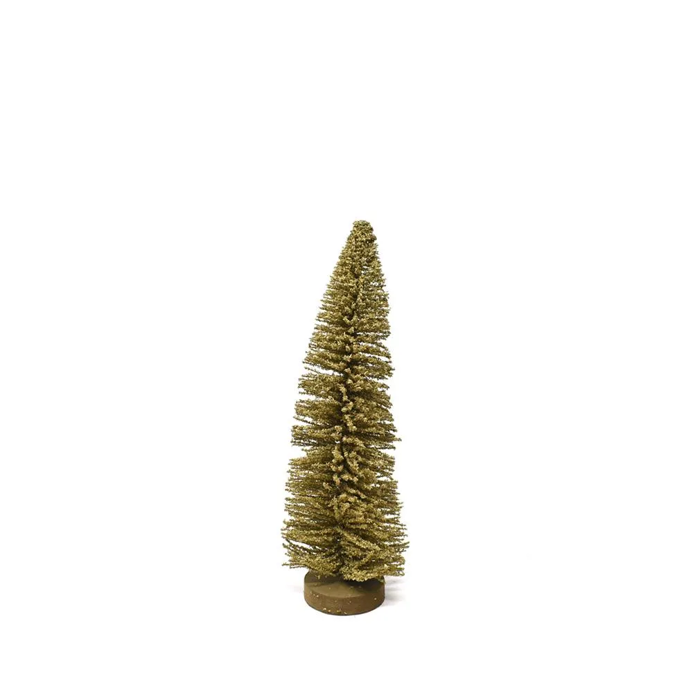 Shimmering Bottle Brush Christmas Tree on Wood Base Decoration, Gold