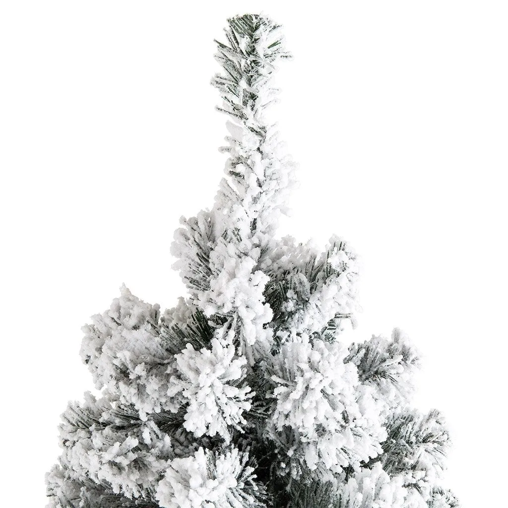 Snow Flocked Hinged Artificial Pine Christmas Tree w/ Metal Stand