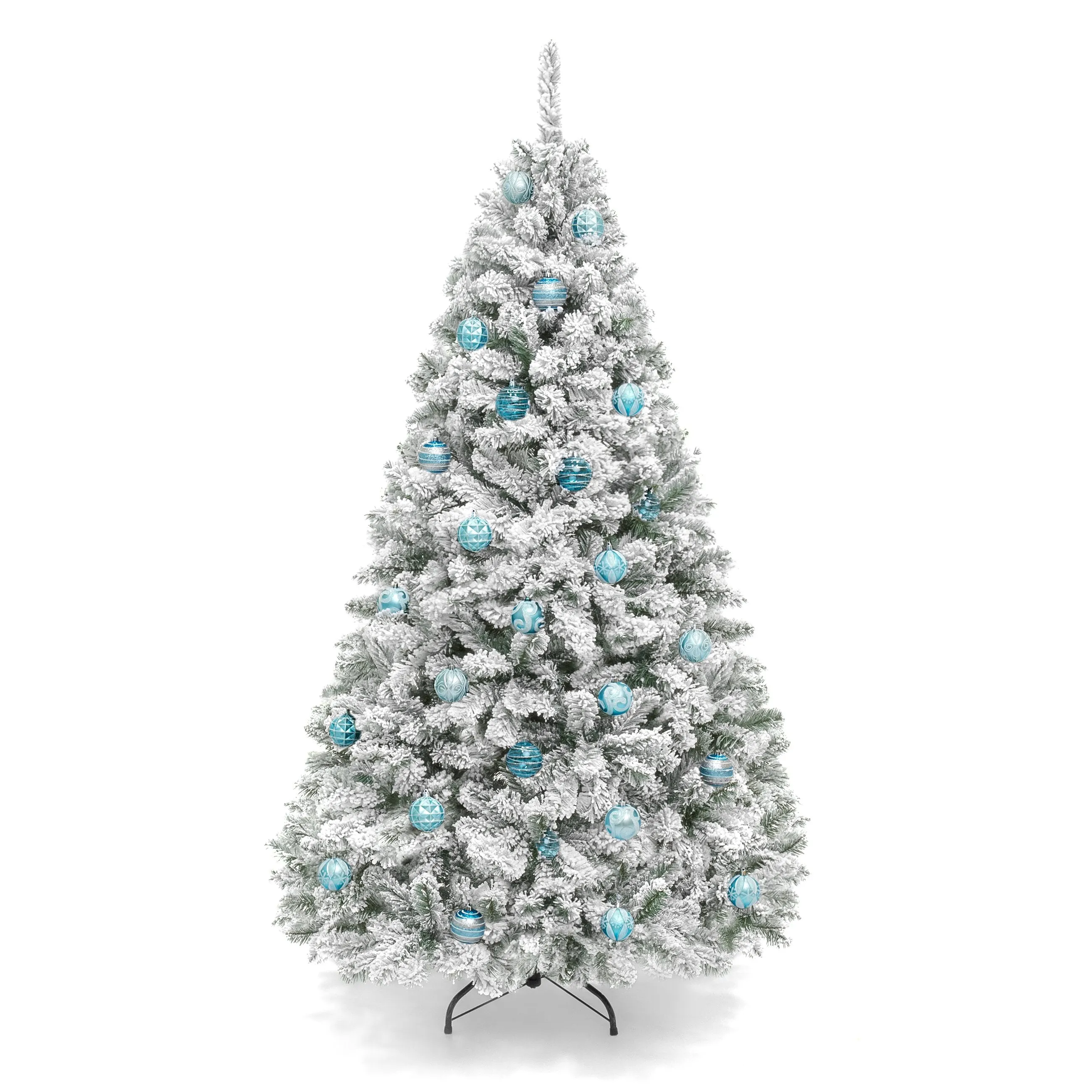 Snow Flocked Hinged Artificial Pine Christmas Tree w/ Metal Stand