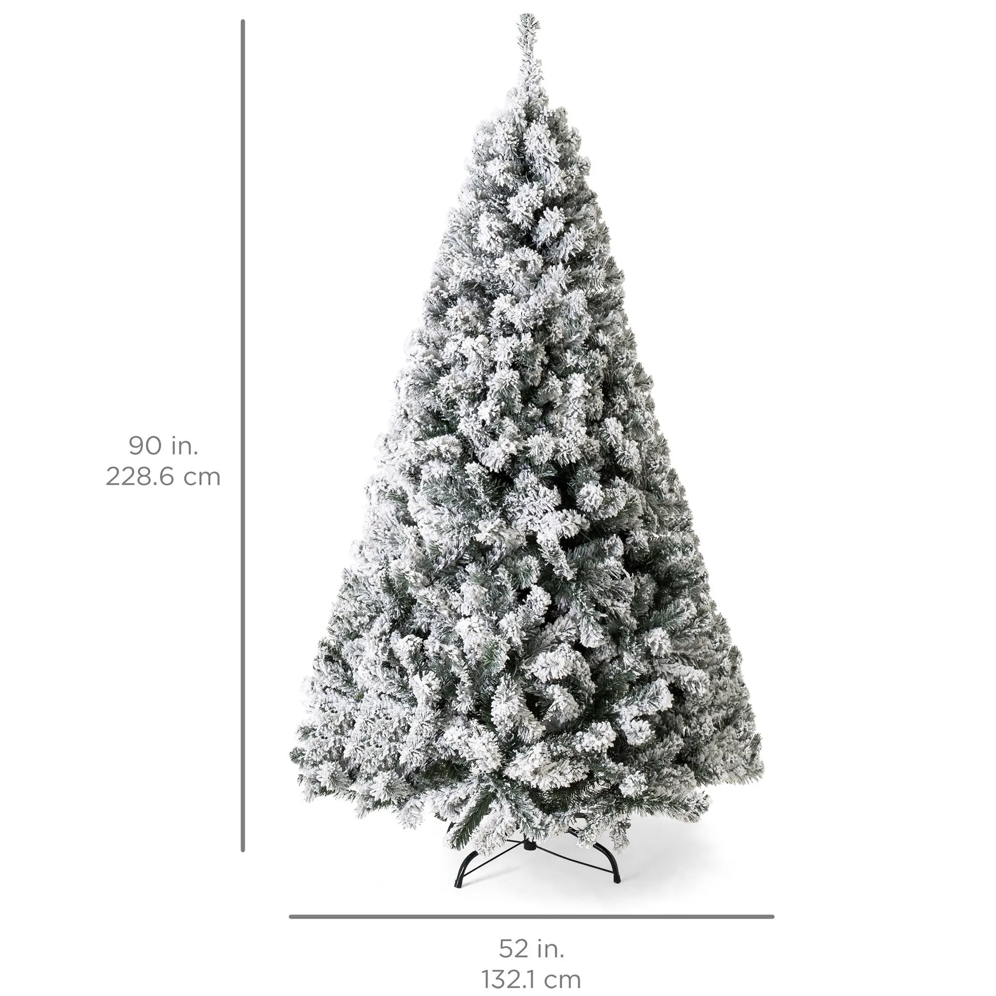 Snow Flocked Hinged Artificial Pine Christmas Tree w/ Metal Stand