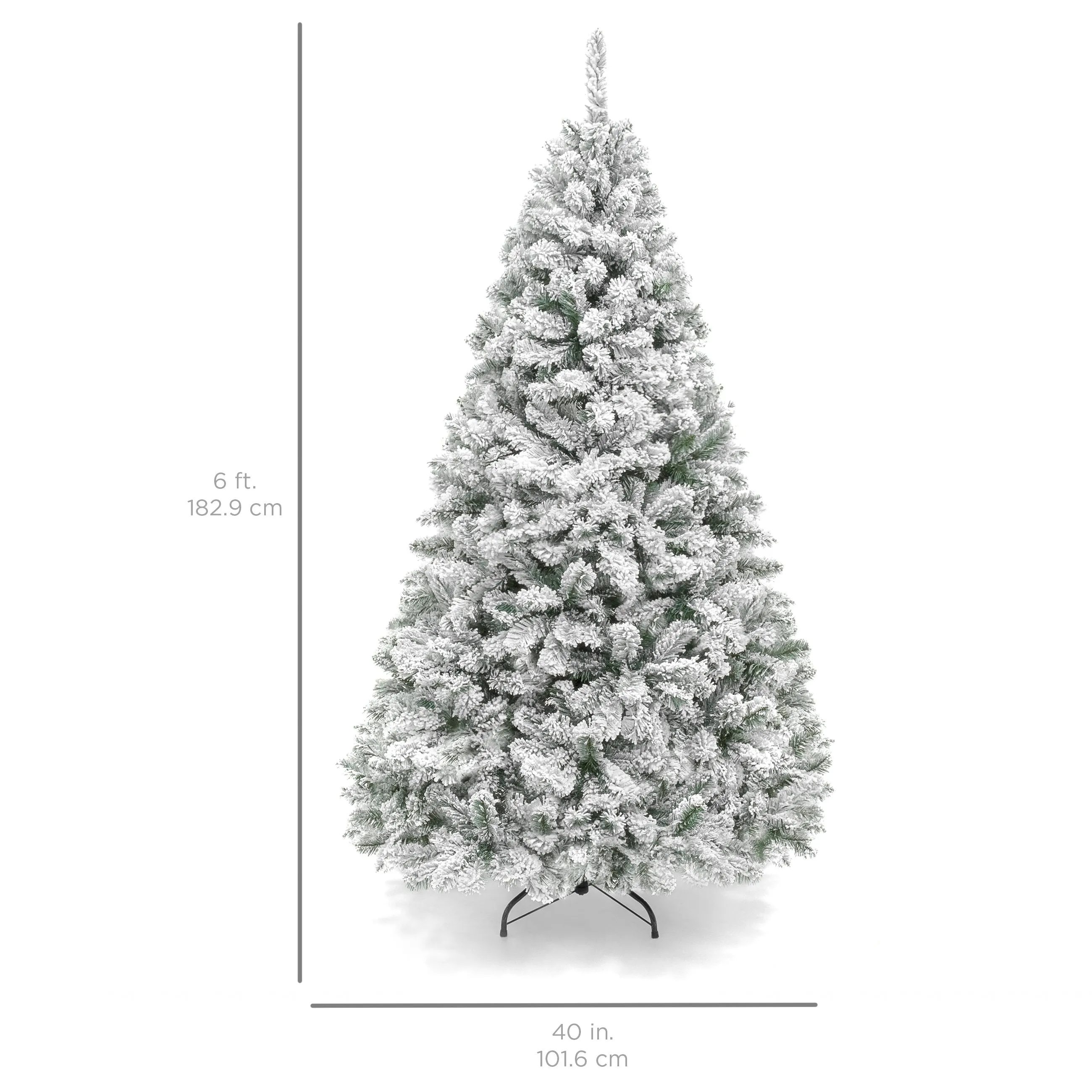 Snow Flocked Hinged Artificial Pine Christmas Tree w/ Metal Stand