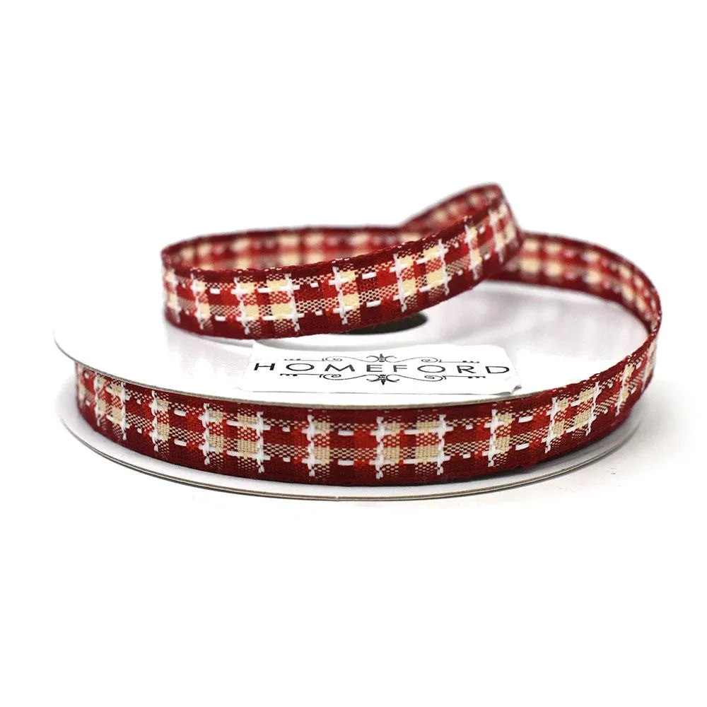 Stitched Plaid Christmas Ribbon, Multicolor, 3/8-Inch, 10-Yard