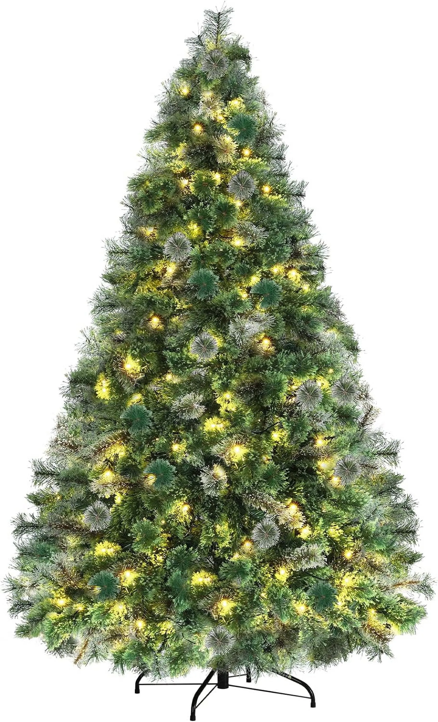 versatile 9FT PVC Pre-lit Artificial Christmas Tree with 1300 Tips, 500 Warm White Lights, Foldable Metal Stand 6' 6'